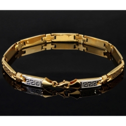 Trendiges Armband in Greco Design aus hochwertigem Bicolor 585er Gelb- und Weißgold (ca. 21cm Länge, ca. 6mm Breite)