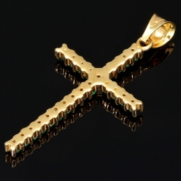 Kreuz-Anhänger aus massivem, hochwertigem 14k / 585 Gold (Gelbgold) besetzt mit grünen, leuchtenden Zirkoniasteinen in Krappenfassungen