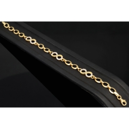 Glänzendes Goldarmband mit Infinity-Elementen mit weißen Zirkoniasteinen in 585 14K Gold in (ca. 18,5 cm Länge, ca. 6 mm Breite)