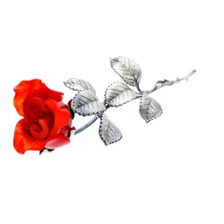 einzigartige, exklusive rote Rose - aus Sterling-Silber und Original Murano-Glas-Blüten