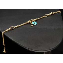 Goldarmband mit doppelter Kette & Charms aus 14K 585 Gelbgold mit Zirkonia– ca. 20 cm – Herz & Schlüssel