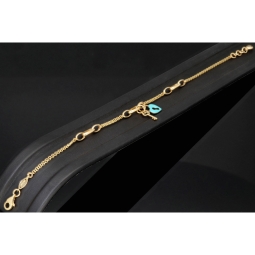 Goldarmband mit doppelter Kette & Charms aus 14K 585 Gelbgold mit Zirkonia– ca. 20 cm – Herz & Schlüssel