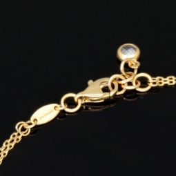 Goldarmband mit doppelter Kette & Charms aus 14K 585 Gelbgold mit Zirkonia– ca. 20 cm – Herz & Schlüssel
