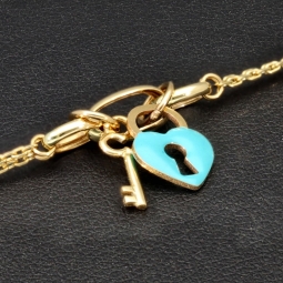 Goldarmband mit doppelter Kette & Charms aus 14K 585 Gelbgold mit Zirkonia– ca. 20 cm – Herz & Schlüssel