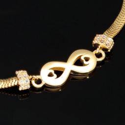 Stilvolles Armband aus 14K 585 Gold mit Infinity-Element und Rondellen mit Zirkoniabesatz (längenverstellbar ca. 18 - 19,5 cm)