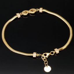 Stilvolles Armband aus 14K 585 Gold mit Infinity-Element und Rondellen mit Zirkoniabesatz (längenverstellbar ca. 18 - 19,5 cm)