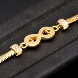 Stilvolles Armband aus 14K 585 Gold mit Infinity-Element und Rondellen mit Zirkoniabesatz (längenverstellbar ca. 18 - 19,5 cm)