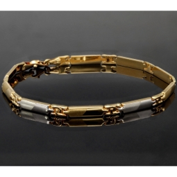 Stilvolles Armband aus hochwertigem Bicolor 14K 585er Gold (Gelb- und Weißgold) ca. 21 cm, 4mm - mit halb poliertem und halb mattiertem, zeitlosen Design