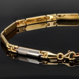 Stilvolles Armband aus hochwertigem Bicolor 14K 585er Gold (Gelb- und Weißgold) ca. 21 cm, 4mm - mit halb poliertem und halb mattiertem, zeitlosen Design