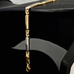 Stilvolles Armband aus hochwertigem Bicolor 14K 585er Gold (Gelb- und Weißgold) ca. 21 cm, 4mm - mit halb poliertem und halb mattiertem, zeitlosen Design