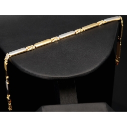 Stilvolles Armband aus hochwertigem Bicolor 14K 585er Gold (Gelb- und Weißgold) ca. 21 cm, 4mm - mit halb poliertem und halb mattiertem, zeitlosen Design