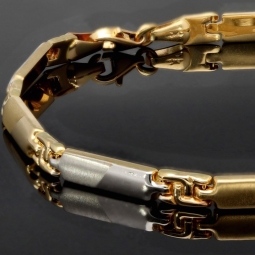 Stilvolles Armband aus hochwertigem Bicolor 14K 585er Gold (Gelb- und Weißgold) ca. 21 cm, 4mm - mit halb poliertem und halb mattiertem, zeitlosen Design