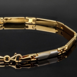 Stilvolles Armband aus hochwertigem Bicolor 14K 585er Gold (Gelb- und Weißgold) ca. 21 cm, 4mm - mit halb poliertem und halb mattiertem, zeitlosen Design