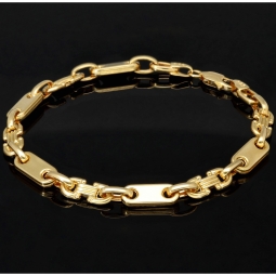 Mix aus Steigbügel- und Plattenarmband aus 585er (14k) Gelbgold, 20cm lang, 5,5mm breit (Plättchen-, Steigbügelarmband)