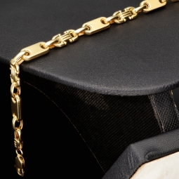 Mix aus Steigbügel- und Plattenarmband aus 585er (14k) Gelbgold, 20cm lang, 5,5mm breit (Plättchen-, Steigbügelarmband)