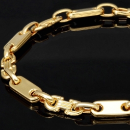 Mix aus Steigbügel- und Plattenarmband aus 585er (14k) Gelbgold, 20cm lang, 5,5mm breit (Plättchen-, Steigbügelarmband)