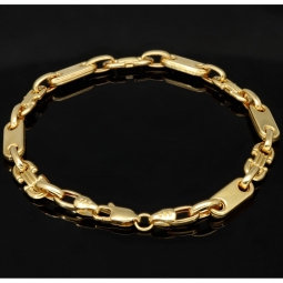 Mix aus Steigbügel- und Plattenarmband aus 585er (14k) Gelbgold, 20cm lang, 5,5mm breit (Plättchen-, Steigbügelarmband)
