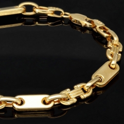 Mix aus Steigbügel- und Plattenarmband aus 585er (14k) Gelbgold, 20cm lang, 5,5mm breit (Plättchen-, Steigbügelarmband)