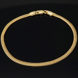 Filigranes Doppelpanzer-Armband / Goldarmband  aus funkelndem 585er 14k Gold, ca. 3mm breit, 19cm lang