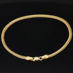 Filigranes Doppelpanzer-Armband / Goldarmband  aus funkelndem 585er 14k Gold, ca. 3mm breit, 19cm lang