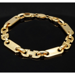 Steigbügel- und Plättchenarmband-Mix, gefertigt aus 585er (14 Karat) Gelbgold. Länge ca. 20 cm, Breite 8mm – hochwertig verarbeitet und klassisch-modern im Design