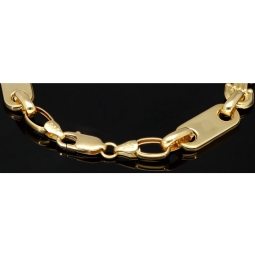 Steigbügel- und Plättchenarmband-Mix, gefertigt aus 585er (14 Karat) Gelbgold. Länge ca. 20 cm, Breite 8mm – hochwertig verarbeitet und klassisch-modern im Design