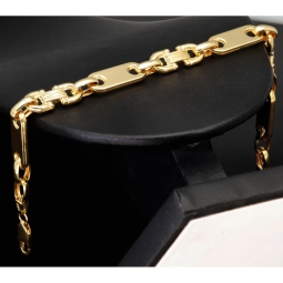 Steigbügel- und Plättchenarmband-Mix, gefertigt aus 585er (14 Karat) Gelbgold. Länge ca. 20 cm, Breite 8mm – hochwertig verarbeitet und klassisch-modern im Design