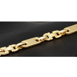 Steigbügel- und Plättchenarmband-Mix, gefertigt aus 585er (14 Karat) Gelbgold. Länge ca. 20 cm, Breite 8mm – hochwertig verarbeitet und klassisch-modern im Design