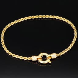 Twist-Armband / Kordelarmband aus funkelndem Gold (585er 14k Gelbgold) mit zirkonia besetzten Rondell, ca. 2,5 mm breit, 19,5 cm lang
