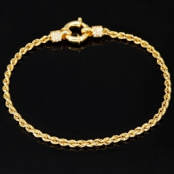 Twist-Armband / Kordelarmband aus funkelndem Gold (585er 14k Gelbgold) mit zirkonia besetzten Rondell, ca. 2,5 mm breit, 19,5 cm lang