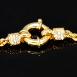 Twist-Armband / Kordelarmband aus funkelndem Gold (585er 14k Gelbgold) mit zirkonia besetzten Rondell, ca. 2,5 mm breit, 19,5 cm lang
