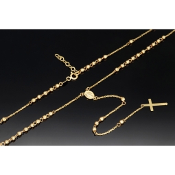Edle Rosenkranz Y-Kette mit kleinem Amulett und Kreuzanhänger in hochwertigem 14K / 585 Gelbgold