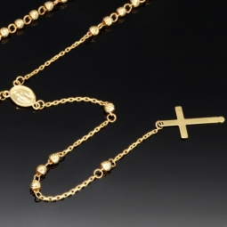Edle Rosenkranz Y-Kette mit kleinem Amulett und Kreuzanhänger in hochwertigem 14K / 585 Gelbgold