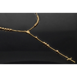 Edle Rosenkranz Y-Kette mit kleinem Amulett und Kreuzanhänger in hochwertigem 14K / 585 Gelbgold