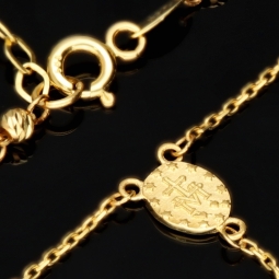 Edle Rosenkranz Y-Kette mit kleinem Amulett und Kreuzanhänger in hochwertigem 14K / 585 Gelbgold