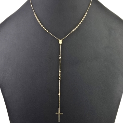 Edle Rosenkranz Y-Kette mit kleinem Amulett und Kreuzanhänger in hochwertigem 14K / 585 Gelbgold