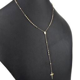 Edle Rosenkranz Y-Kette mit kleinem Amulett und Kreuzanhänger in hochwertigem 14K / 585 Gelbgold
