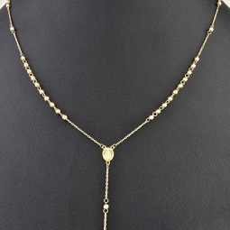Edle Rosenkranz Y-Kette mit kleinem Amulett und Kreuzanhänger in hochwertigem 14K / 585 Gelbgold