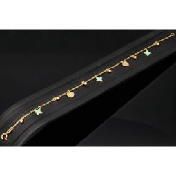 Trendiges Goldarmband mit glänzenden, eingearbeiteten Anhängern und Goldperlen (585er 14k), ca. 19cm lang