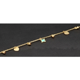 Trendiges Goldarmband mit glänzenden, eingearbeiteten Anhängern und Goldperlen (585er 14k), ca. 19cm lang