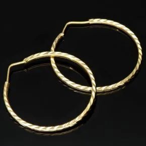Edle Creolen / Ohrringe mit diagonal, gestepptem Muster aus hochwertigem Gold (585er 14K Gelbgold)
