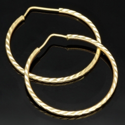 Edle Creolen / Ohrringe mit diagonal, gestepptem Muster aus hochwertigem Gold (585er 14K Gelbgold)