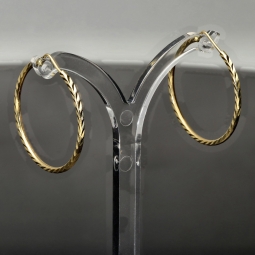 Edle Creolen / Ohrringe mit diagonal, gestepptem Muster aus hochwertigem Gold (585er 14K Gelbgold)