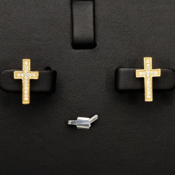 Exquisite Kreuz-Ohrstecker aus 585er (14K) Gold mit funkelnden Zirkonia