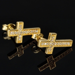 Exquisite Kreuz-Ohrstecker aus 585er (14K) Gold mit funkelnden Zirkonia