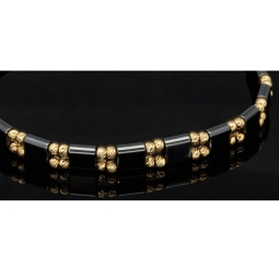 Trendiges, längenverstellbares Kugel Zug-Armband mit 32 Perlen aus hochwertigem Gold in 585 / 14K und glänzenden, grauschwarzen Beads