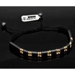 Trendiges, längenverstellbares Kugel Zug-Armband mit 32 Perlen aus hochwertigem Gold in 585 / 14K und glänzenden, grauschwarzen Beads