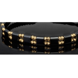 Trendiges, längenverstellbares Kugel Zug-Armband mit 32 Perlen aus hochwertigem Gold in 585 / 14K und glänzenden, grauschwarzen Beads