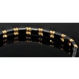 Trendiges, längenverstellbares Kugel Zug-Armband mit 32 Perlen aus hochwertigem Gold in 585 / 14K und glänzenden, grauschwarzen Beads