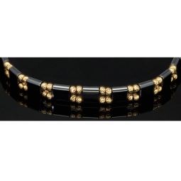 Trendiges, längenverstellbares Kugel Zug-Armband mit 32 Perlen aus hochwertigem Gold in 585 / 14K und glänzenden, grauschwarzen Beads